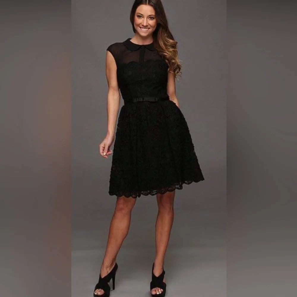 Ted Baker Ranni Lace Detail Belted Black Dress - Picture 1 of 4